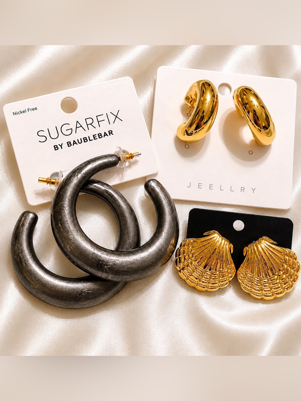 New Earrings Set Hoop Shell Goldtone Baublebar